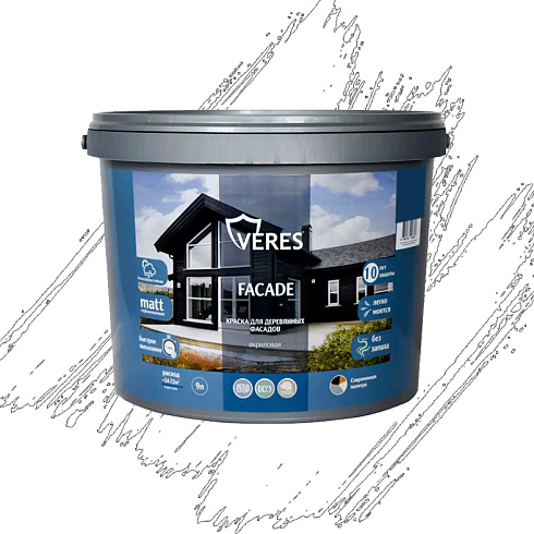 Краска "FACADE" для деревянных фасадов акриловая "База" 9л "Veres"