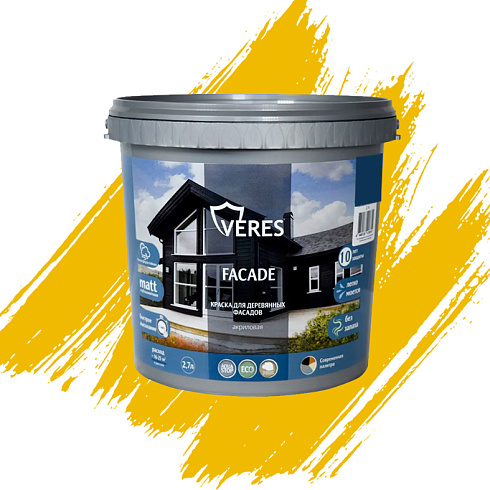 Краска "FACADE" для деревянных фасадов акриловая "Медовый" 2,7л (2) "Veres"