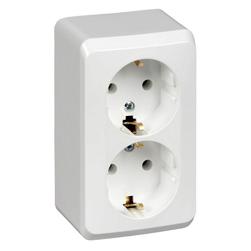 Розетка 2-м ОП Этюд 16А с заземл. без защ.шторок бел. SE PA16-007В