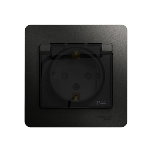 Розетка 1-м Glossa с/з со шторками и крышкой 16А в сборе антрацит IP44  Sche GSL000748