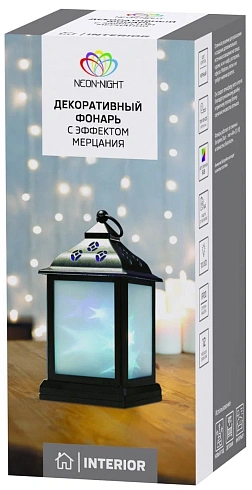 Фонарь декоративный с эффект.мерцан, черный корпус 11х11х22,5 (тепл.бел) NEON-NIGHT 513-065