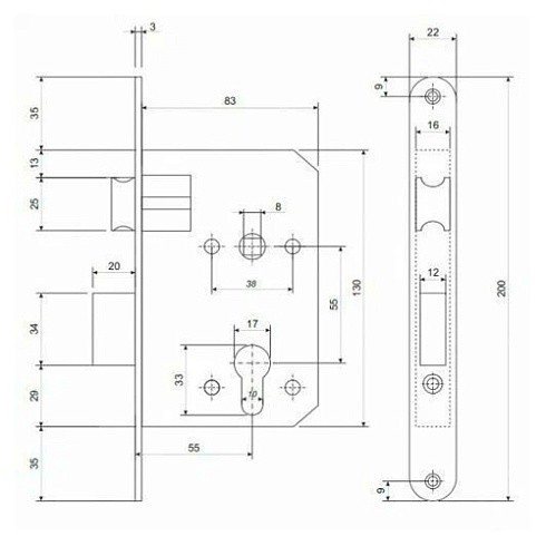 Замок врезной Apecs 1623-АВ