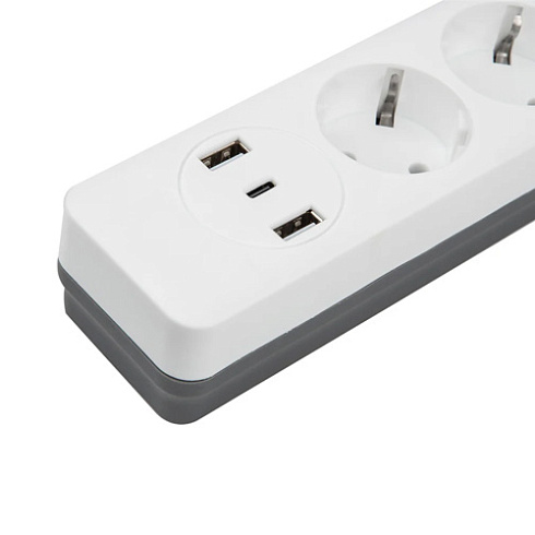Удл. с сетевым фильтром 5х3м+2USB+1TYPE C, с/з,10A 2500Вт S-GSR5-3 U2C1 White/Grey Uniel UL-00012109