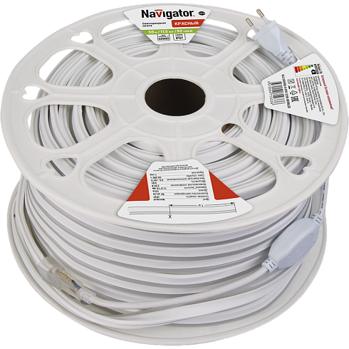 Лента светодиод. Navigator 71 933 Красный в белом силиконе 220V