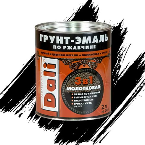ГРУНТ-ЭМАЛЬ ПО РЖАВЧИНЕ "DALI" 3 в 1 молотковая черная 2 Л (3) Рогнеда