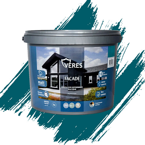 Краска "FACADE" для деревянных фасадов акриловая "Голубой туман" 9л "Veres"