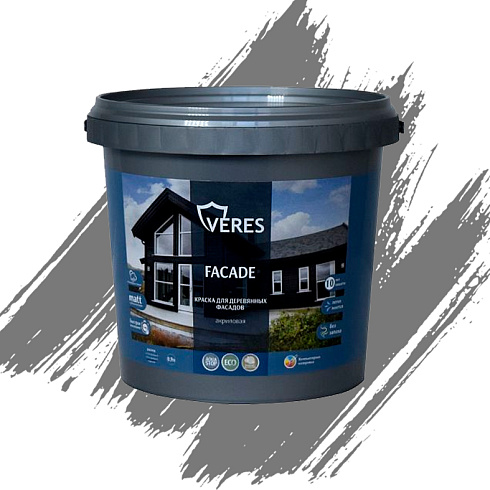 Краска "FACADE" для деревянных фасадов акриловая "Теплый серый" 0,9л (4) "Veres"