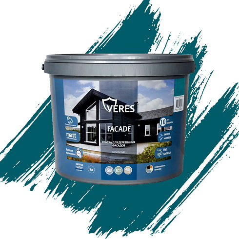 Краска "FACADE" для деревянных фасадов акриловая "Голубой туман" 0,9л (8) "Veres"