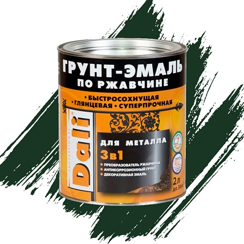 ГРУНТ-ЭМАЛЬ ПО РЖАВЧИНЕ "DALI" 3 в 1 гладкая зелёный мох (RAL 6005) 2,0 Л (3) Рогнеда