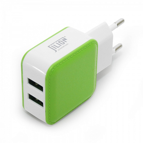 Зарядное устройство USB, 2 гнезда, бело-зеленый (9537133)