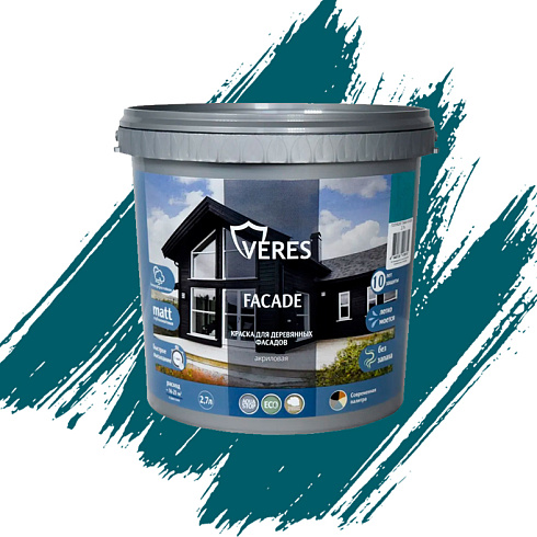 Краска "FACADE" для деревянных фасадов акриловая "Голубой туман" 2,7л (2) "Veres"