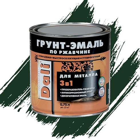 ГРУНТ-ЭМАЛЬ ПО РЖАВЧИНЕ "DALI" 3 в 1 гладкая зелёный мох (RAL 6005) 0,75 Л (6) Рогнеда