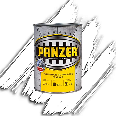 Грунт-эмаль по ржавчине "PANZER" гладкая белая 0,9л (14)