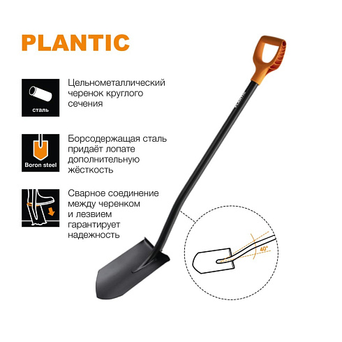ЛОПАТА ШТЫКОВАЯ "TERRA" с металлич. ручкой "PLANTIC" 11005-01