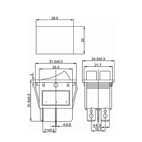 Переключатель клавишн. (2 клав) 15А/250V красный/зеленый с подсвет. Rexant 36-2450