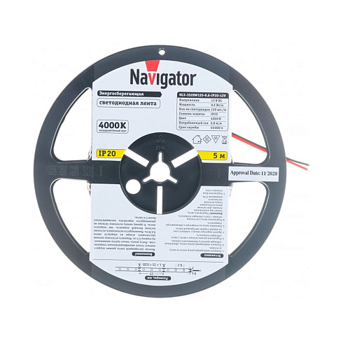 Лента светодиодная Navigator IP20 12V 9.6ВТ/м 4000К 71 408 (1 уп. -5м) (кратно 5)