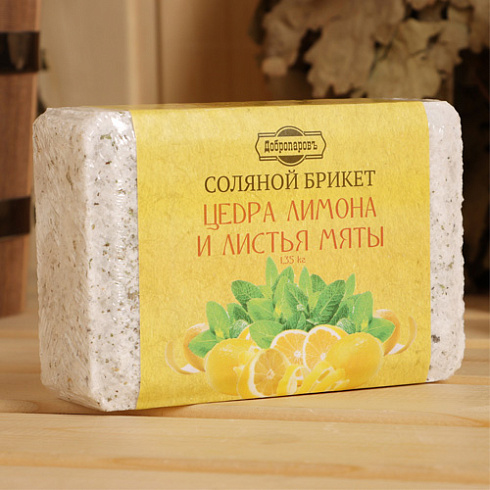 Соляной брикет с травами "Цедра лимона и листья мяты" 1.35кг  "Добропаров" (10193642)