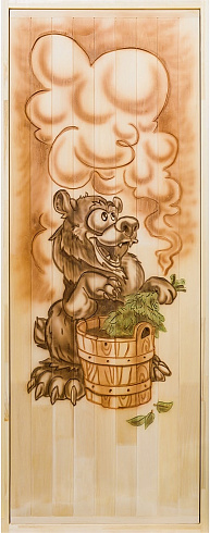 Дверь резная массив "Мишка в бане" (1900х700х70)