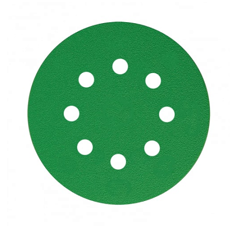 Круг шлифовальный  на  липучке D=125мм 8 отв.зеленый Р1500