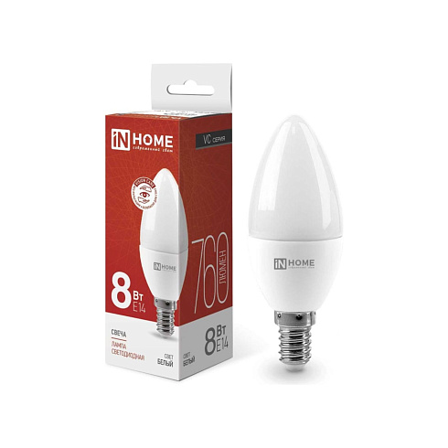 Лампа светодиод. LED-свеча 8вт 4000К бел Е14 760лм IN HOME