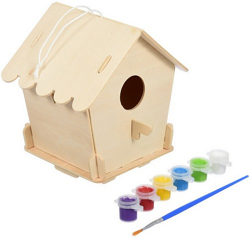 Скворечник "Домик для птиц сборный" с красками и кисточкой 12,5х12,5х16см  BLUMEN HAUS